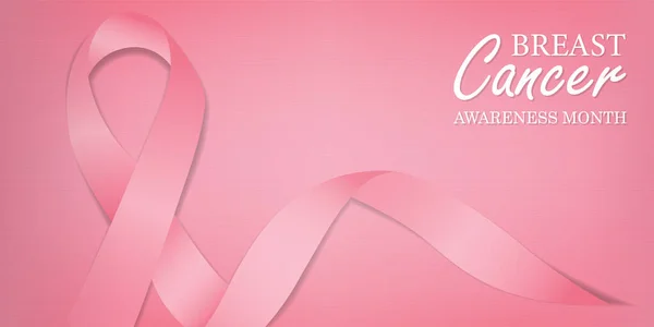 Rakovina prsu měsíc karta růžové hedvábí nosná stuha — Stockový vektor