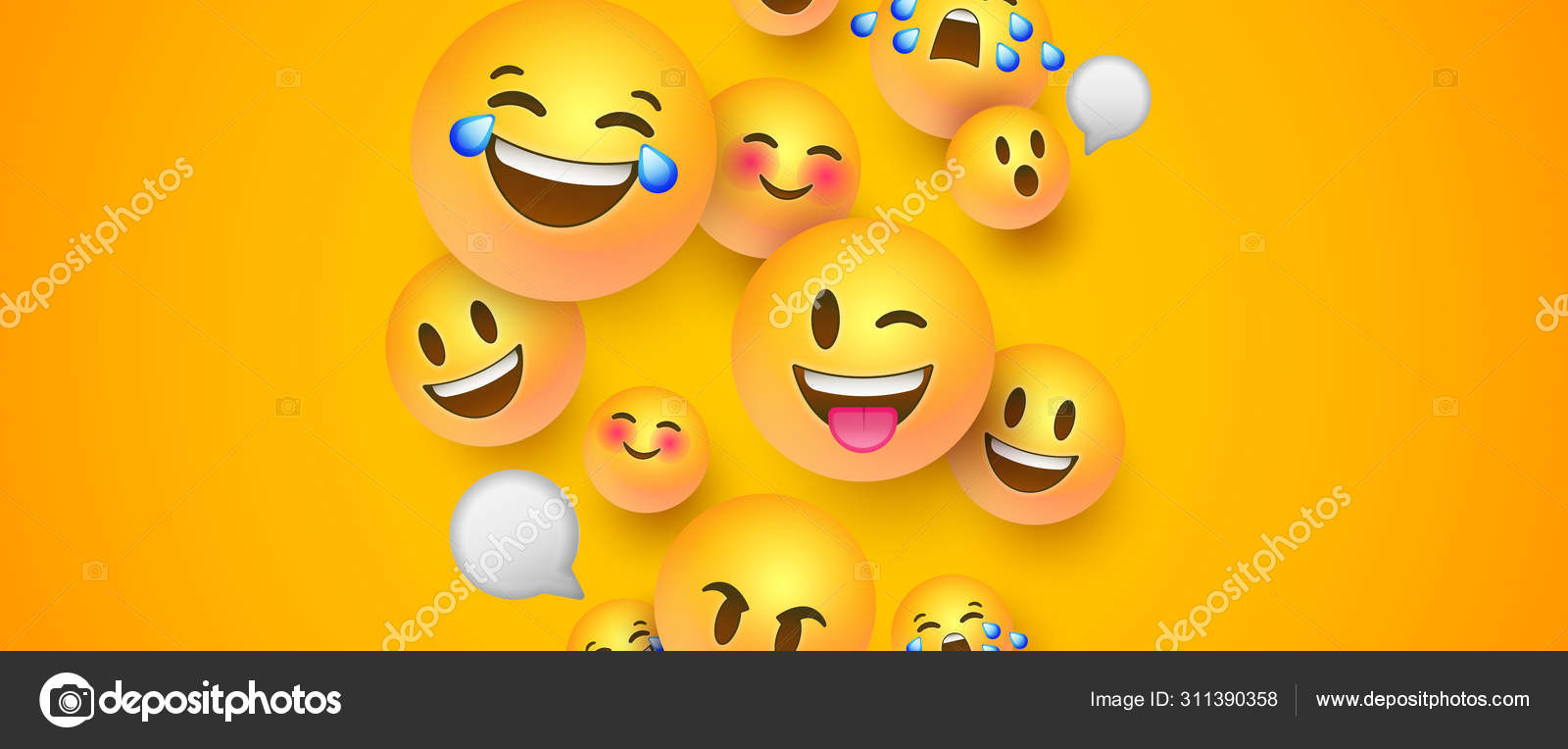 Artig 3d smilefjes-banner av sosiale chatsikoner stockvektor © cienpies  #311390358, image size:1600x764