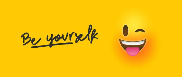 Wink 3d smiley face with be yourself text quote — ストックベクタ