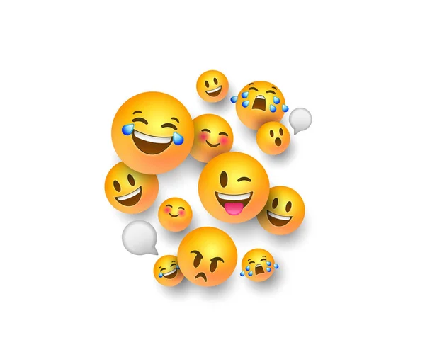Drôle 3d emoji visage icônes sur fond blanc — Image vectorielle