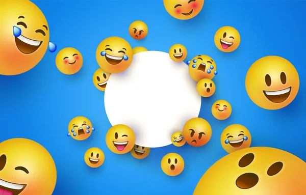 Amusant jaune smiley icône blanc cercle cadre modèle — Image vectorielle