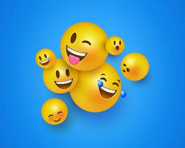 Iconos sonrientes amarillos 3D sobre fondo azul — Archivo Imágenes Vectoriales
