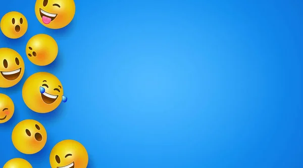 Diversão 3d smiley face ícones azul copyspace fundo — Vetor de Stock