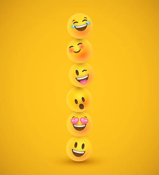 Kul gul 3d emoticon ansikte ikoner i roliga torn — Stock vektor