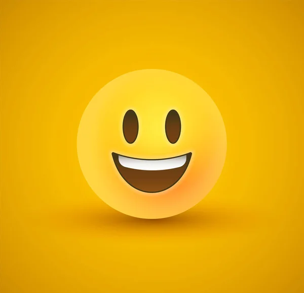 Happy smile yellow emoticon face in 3d background — Stock Vector