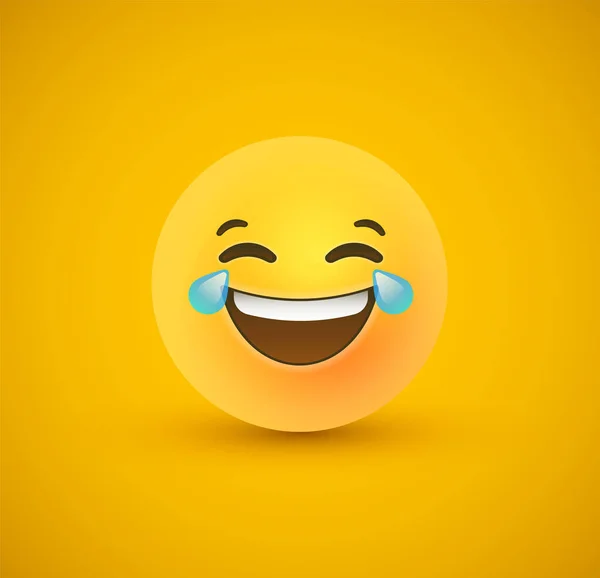 Lucu tertawa emoticon kuning wajah 3d latar belakang - Stok Vektor