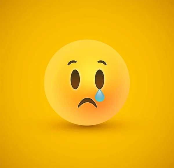 Sad yellow emoticon crying face in 3d background — Stock Vector