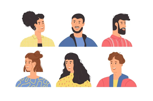 Diverse gelukkige jongeren portret set — Stockvector