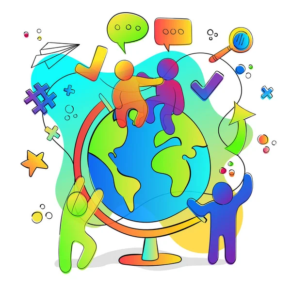Social friend group with planet earth globe concept — Stock Vector