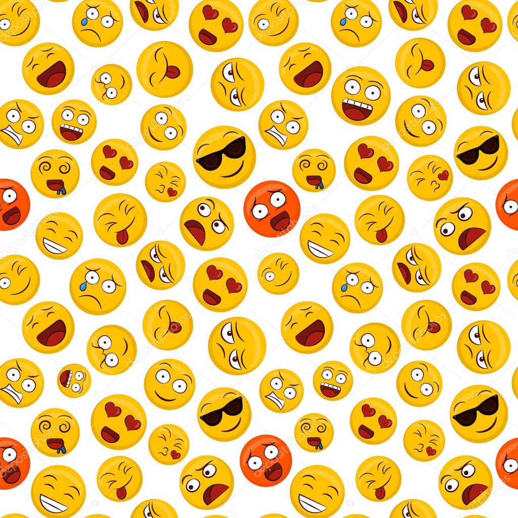 Fun emoticon seamless pattern yellow smiley face