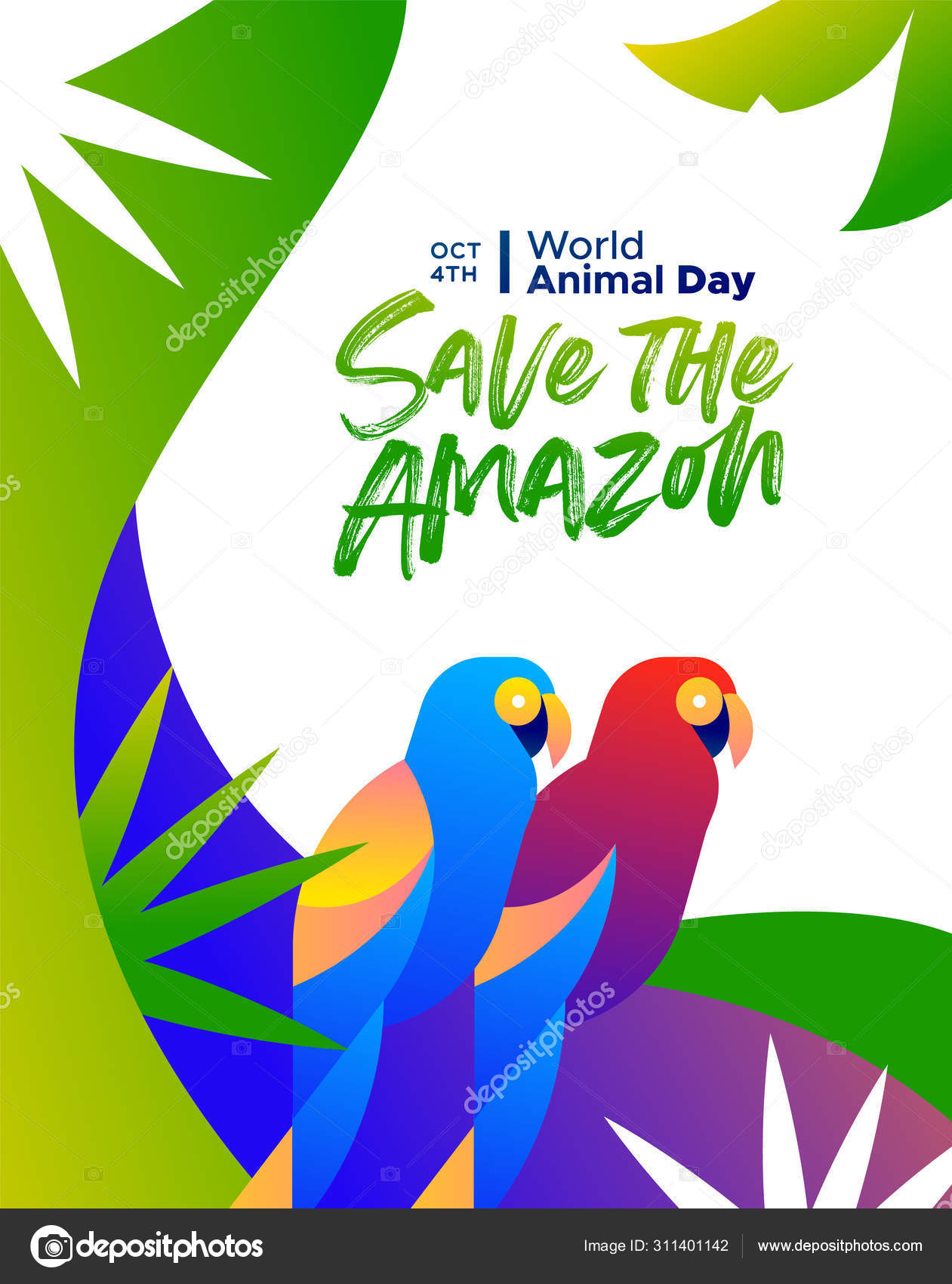 World animal day poster amazon forest parrot birds Stock Vector Image by  ©cienpies #311401142