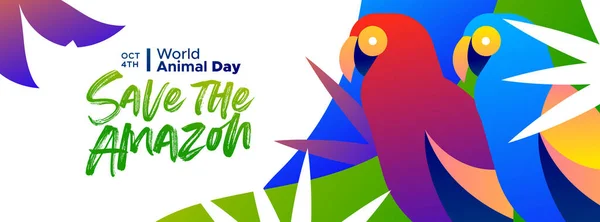 Djurens dag fana av amazon skog papegoja fåglar — Stock vektor
