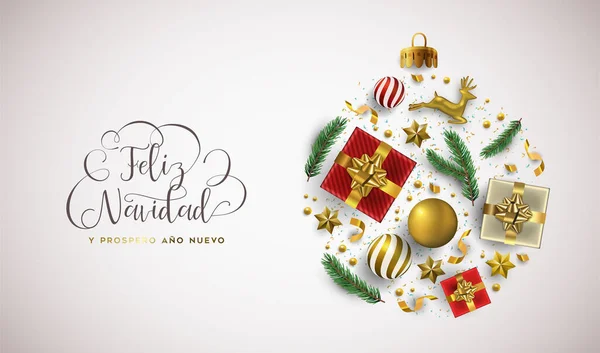 Navidad Año Nuevo tarjeta española adorno de Navidad de oro — Archivo Imágenes Vectoriales