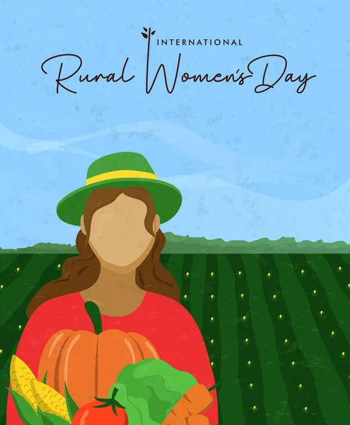 Rural mujer día tarjeta mujer con verduras de granja — Vector de stock
