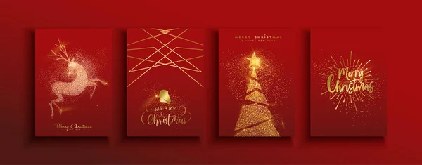 Weihnachten und Neujahr Gold-Glitzerluxuskarte Set — Stockvektor