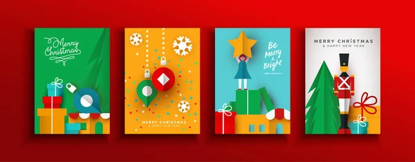クリスマスの新しい年の紙切り休日のおもちゃカードセット — ストックベクタ