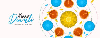 Mutlu diwali bayrağı Hindu diya çiçek mumu 