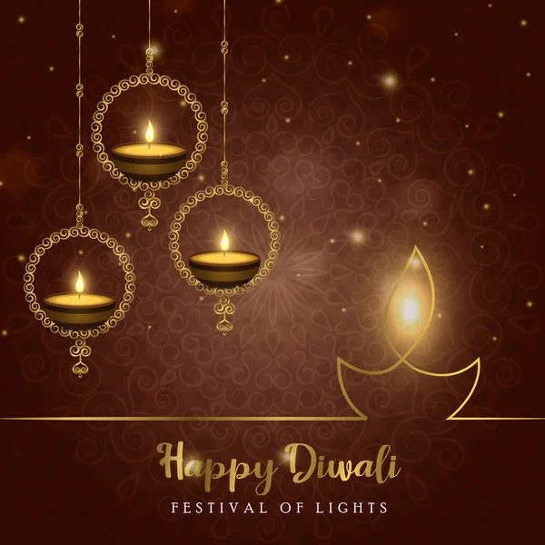 Cartão de vela diwali diya feliz para festival hindu — Vetor de Stock