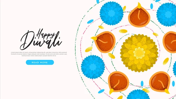 Ευτυχισμένες διακοπές diwali λουλούδι κεριά web template — Διανυσματικό Αρχείο