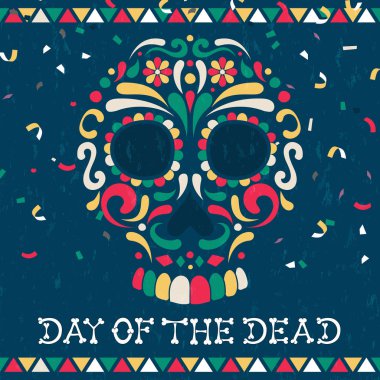 Ölü Meksika şeker kafatası tebrik kartı günü.