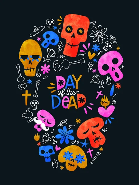 Day of the dead colorful mexican skull shape icons — Stock Vector