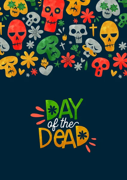 Día de muertos linda acuarela mexicana tarjeta de dibujos animados — Archivo Imágenes Vectoriales