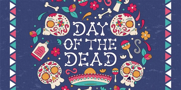 Día de la bandera de decoración de cráneo mexicano muerto — Vector de stock