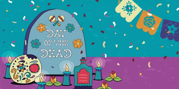 Day of the dead mexican sugar skull spanish banner — Stock Vector