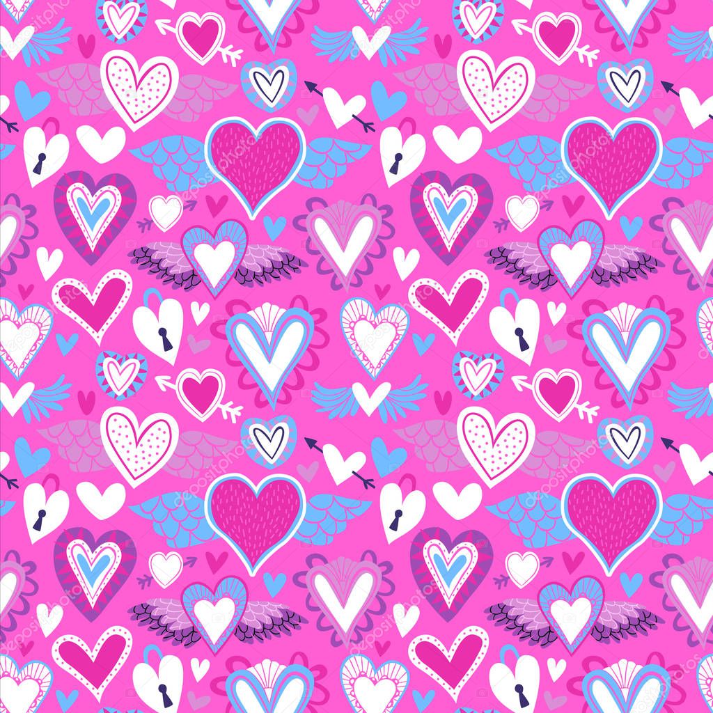 Pink heart icon seamless pattern for love concept