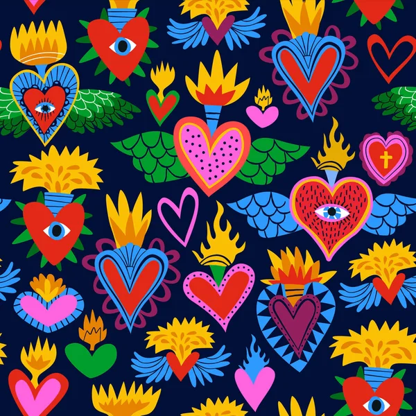 Heliga hjärta tecknad ikon bakgrund mönster — Stock vektor