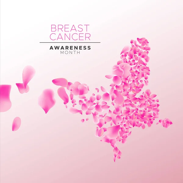Sensibilizzazione al cancro al seno rosa fiore farfalla — Vettoriale Stock