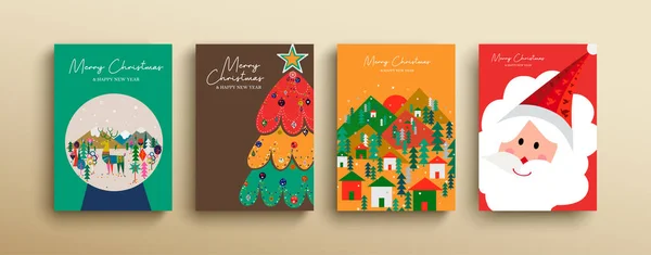 Natal e ano novo bonito conjunto de cartão escandinavo — Vetor de Stock