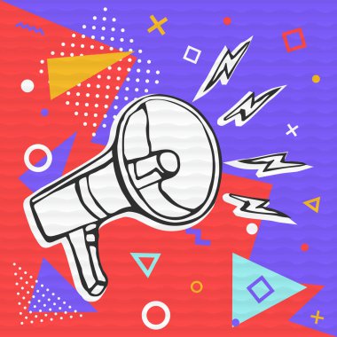 Megaphone cartoon illustration, idea communication concept in trendy colorful style for social media or announcement event. clipart