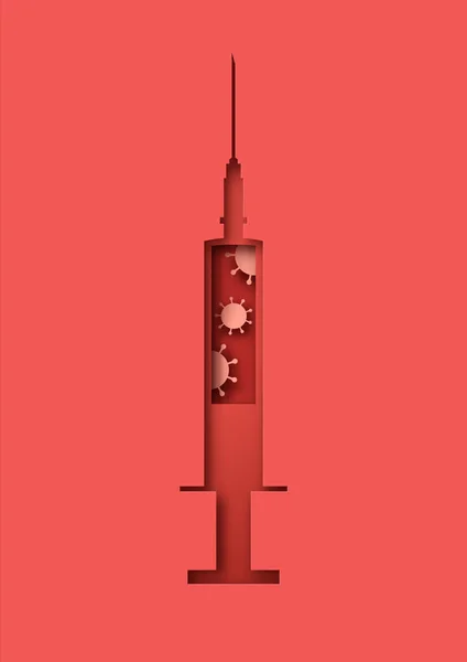 Coronavirus Disease Papercut Illustration Vaccine Red Covid Symbols Diseño Médico — Archivo Imágenes Vectoriales