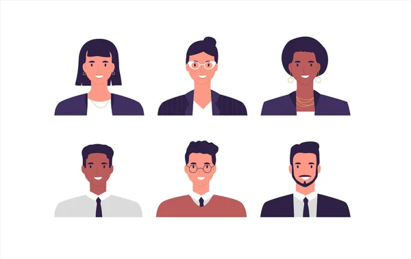 Set Diverse Business People Portraits Isolated White Background Men Women — Stock Vector