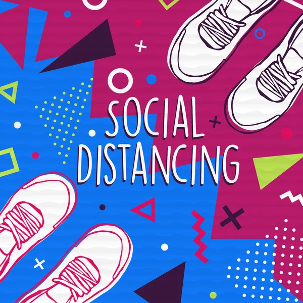 Social Distancing Illustration Färgstark Modern Stil För Tonåring Utbildning Eller — Stock vektor