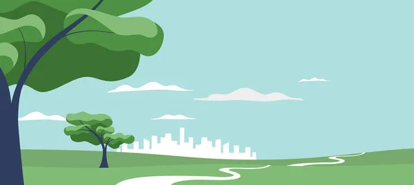 Parque Público Verde Paisagem Fundo Com Árvores Skyline Cidade Conceito — Vetor de Stock