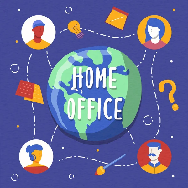 Home Office Illustration Global Work Team Connected Online Business Meeting — 스톡 벡터