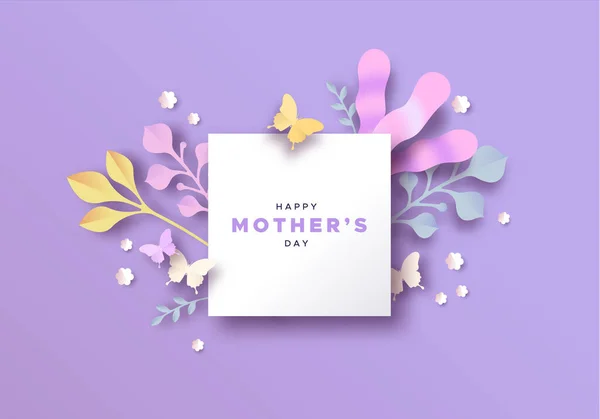 Happy Mother Day Paper Cut Greeting Card Template Frame Sign — Stock Vector