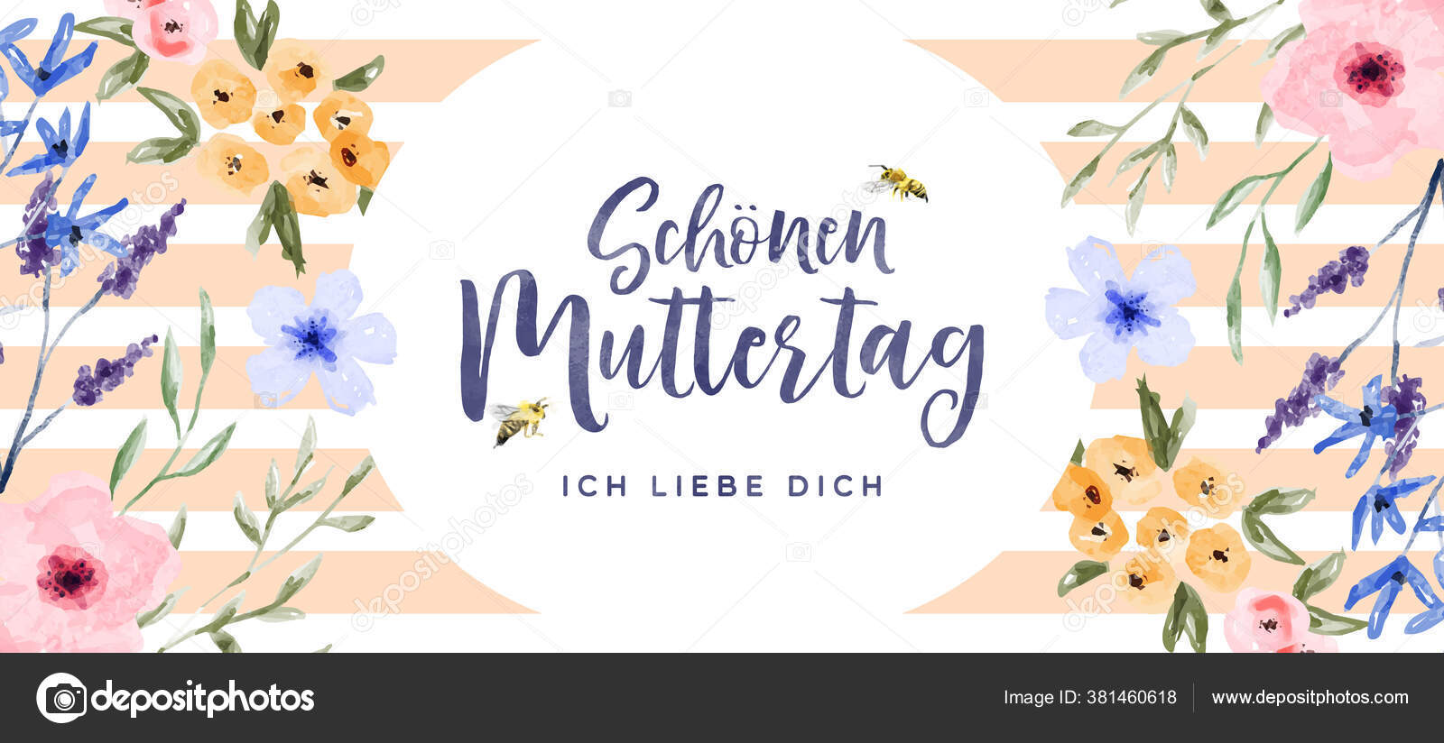 Image vectorielle Bannière Carte Vœux Joyeuse Fête Des Mères Langue  Allemande Fleurs par ©cienpies - 381460618, image size:1600x824