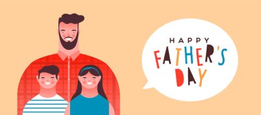 Babalar Günü afişleriniz kutlu olsun. Küçük bir çocuk ve erkek çocuk gülümsüyor. Özel babalar bayramı için aile fotoğrafı..