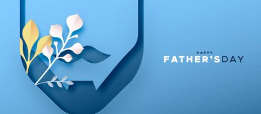 Babalar Gününüz kutlu olsun. Kağıt kesim afişi, sakallı, gerçekçi, üç boyutlu, doğa yaprağı desenli bir resim. Özel aile tatili tasarımı.