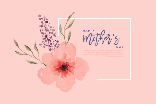 Happy Mother Day Greeting Card Template Pink Hand Drawn Watercolor — Stock Vector