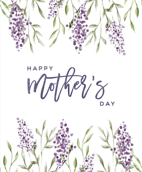 Happy Mother Day Grußkarte Illustration Von Schönen Handgezeichneten Lavendelblume Natur — Stockvektor