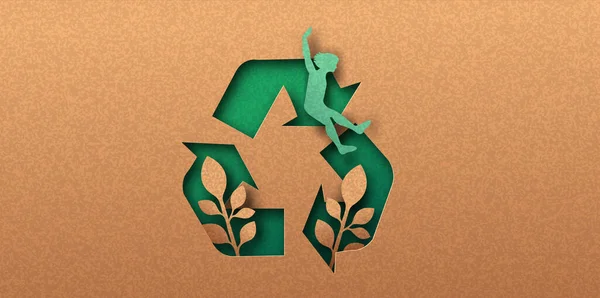 Ανακυκλώστε Εικονίδιο Χαρτομάντηλο Φύλλα Φυτών Και Ευτυχισμένη Γυναίκα Οικολογικό Σύμβολο — Διανυσματικό Αρχείο