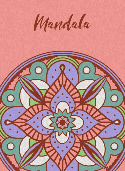 Ilustrasi Mandala Dengan Desain Seni Bunga Tradisional India Berwarna Vintage - Stok Vektor