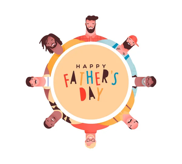 Szczęśliwego Dnia Ojca Kartka Życzeniami Ilustracji Zróżnicowanej Grupy Ludzi Taty — Wektor stockowy