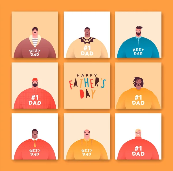 Feliz Día Del Padre Ilustración Tarjetas Felicitación Conjunto Diversas Personas — Vector de stock