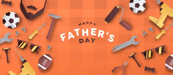 Sztandar Happy Father Day Ilustracja Papieru Wyciąć Ikonę Dekoracji Zawiera — Wektor stockowy