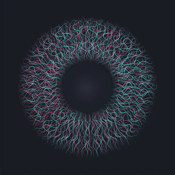要旨現代の技術 科学の概念のためのホログラフィックアートスタイルの人間の目の血管の円のイラスト 孤立した背景における未来的なデジタル解剖学的設計 — ストックベクタ